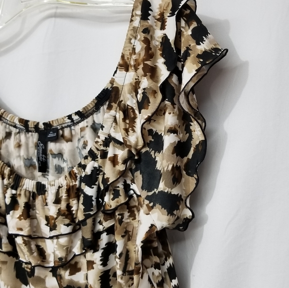 Essentials by Milano Tops - Milano Sleeveless Ruffle stretch collar animal